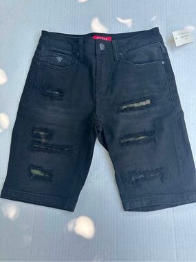 GUESS Black Distressed Denim Jean Shorts